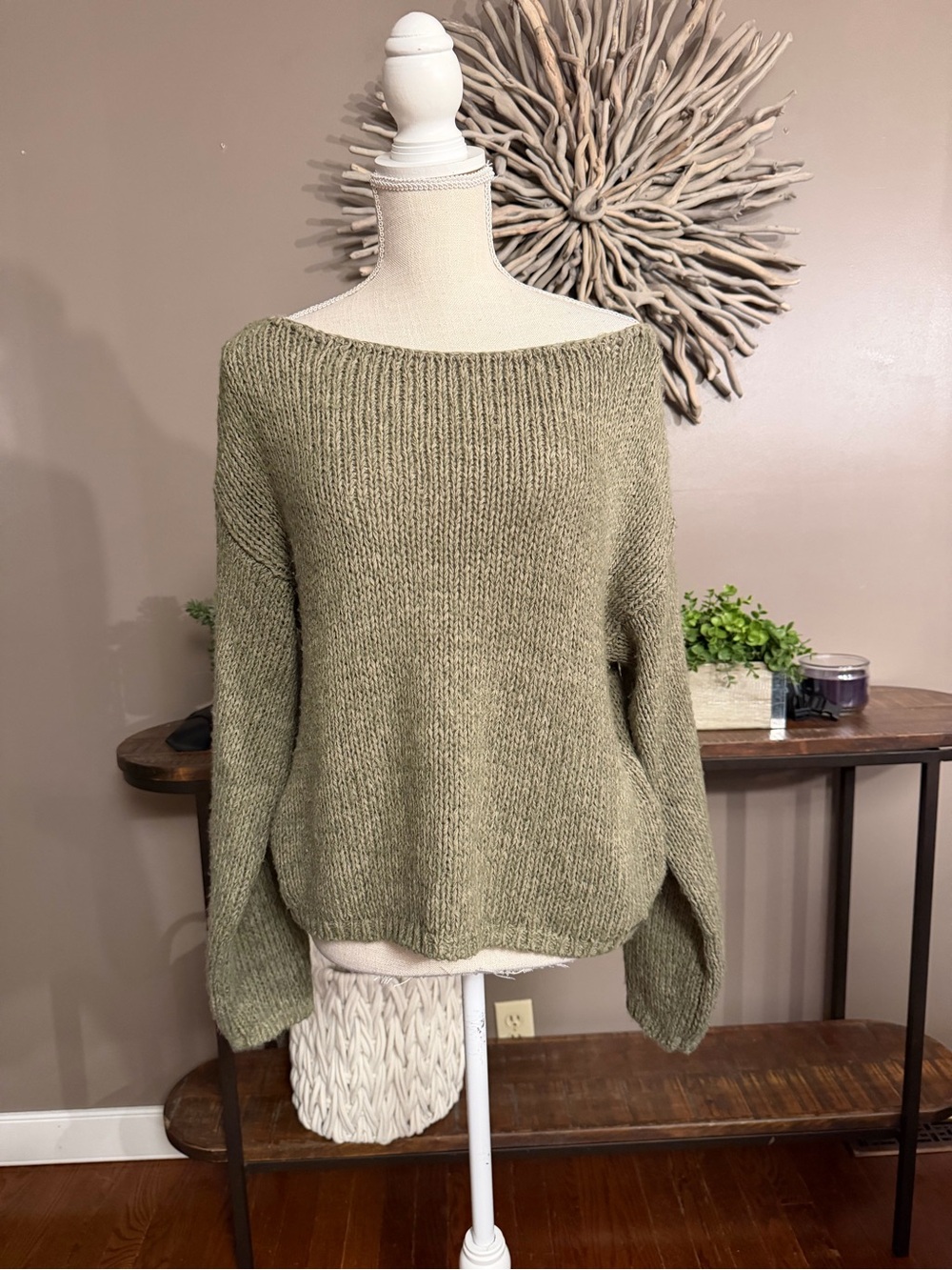 Abercrombie & Fitch Off Shoulder sweater in olive green